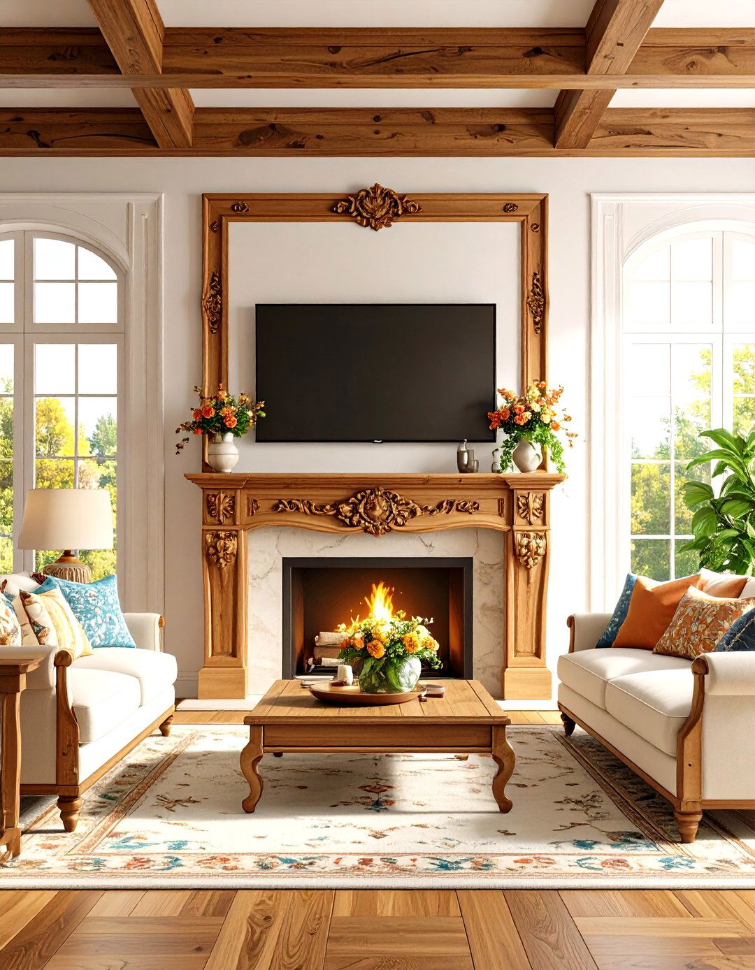 Decorative Frame Around the TV - 20 Tv Over Fireplace Ideas