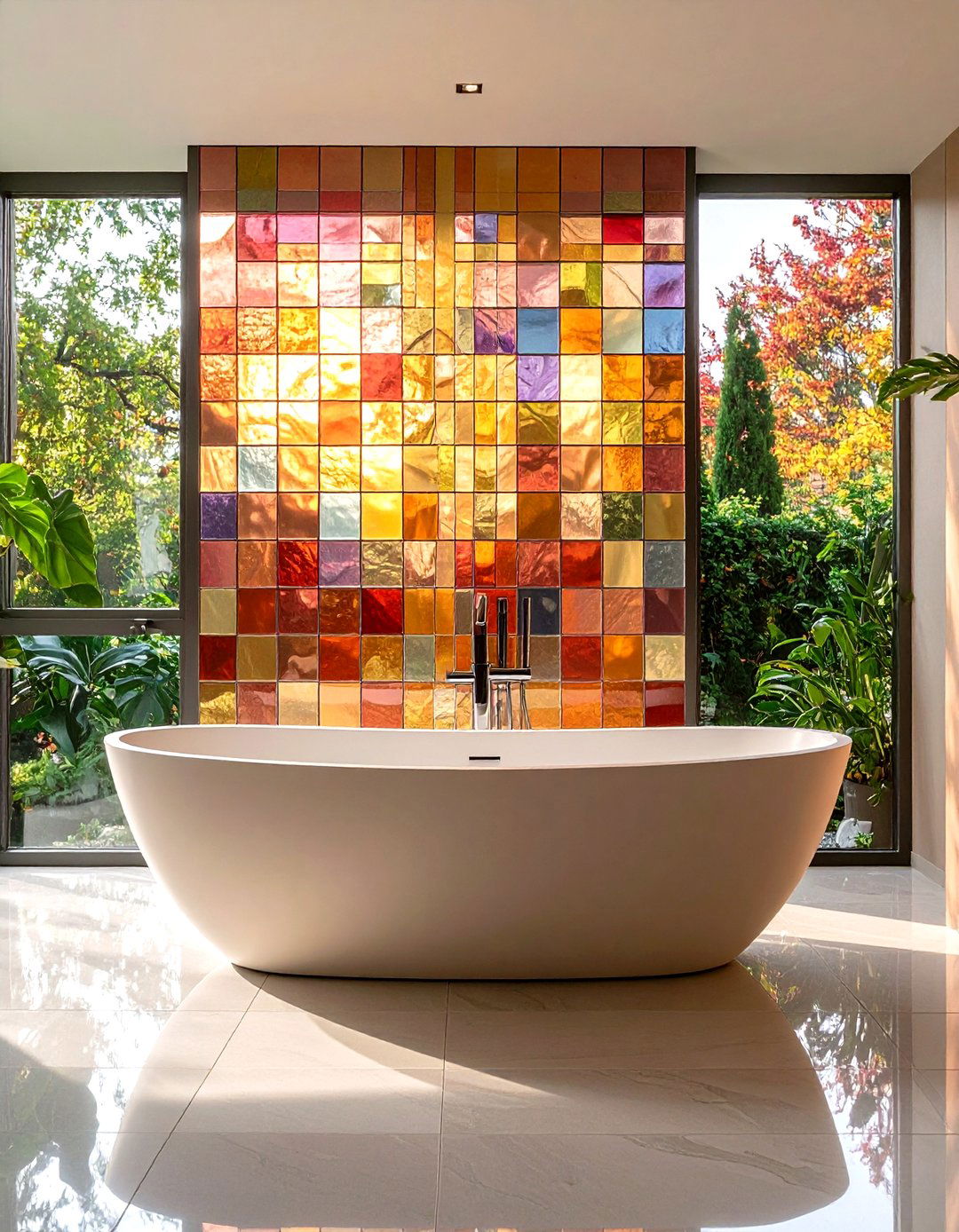 Decorative Mosaic Accent Wall - 20 Spa Like Bathroom Ideas