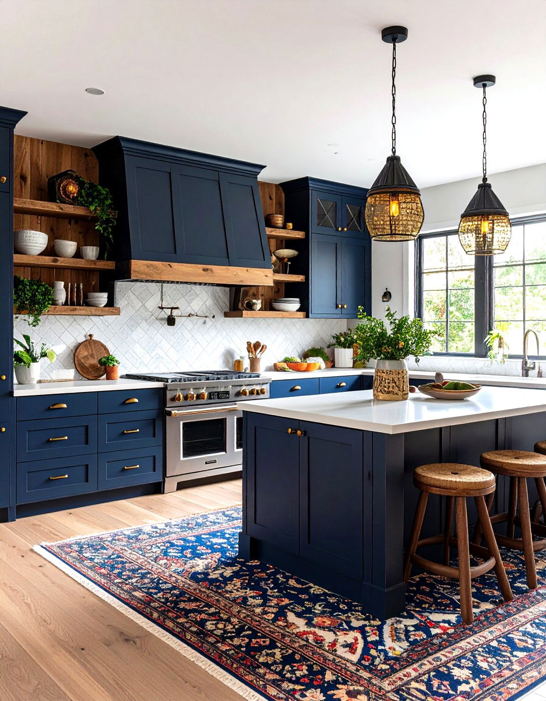 Deep Blue Cabinetry Grounds Rustic Cabin Kitchens in Rich Color - 20 Cabin Kitchen Ideas