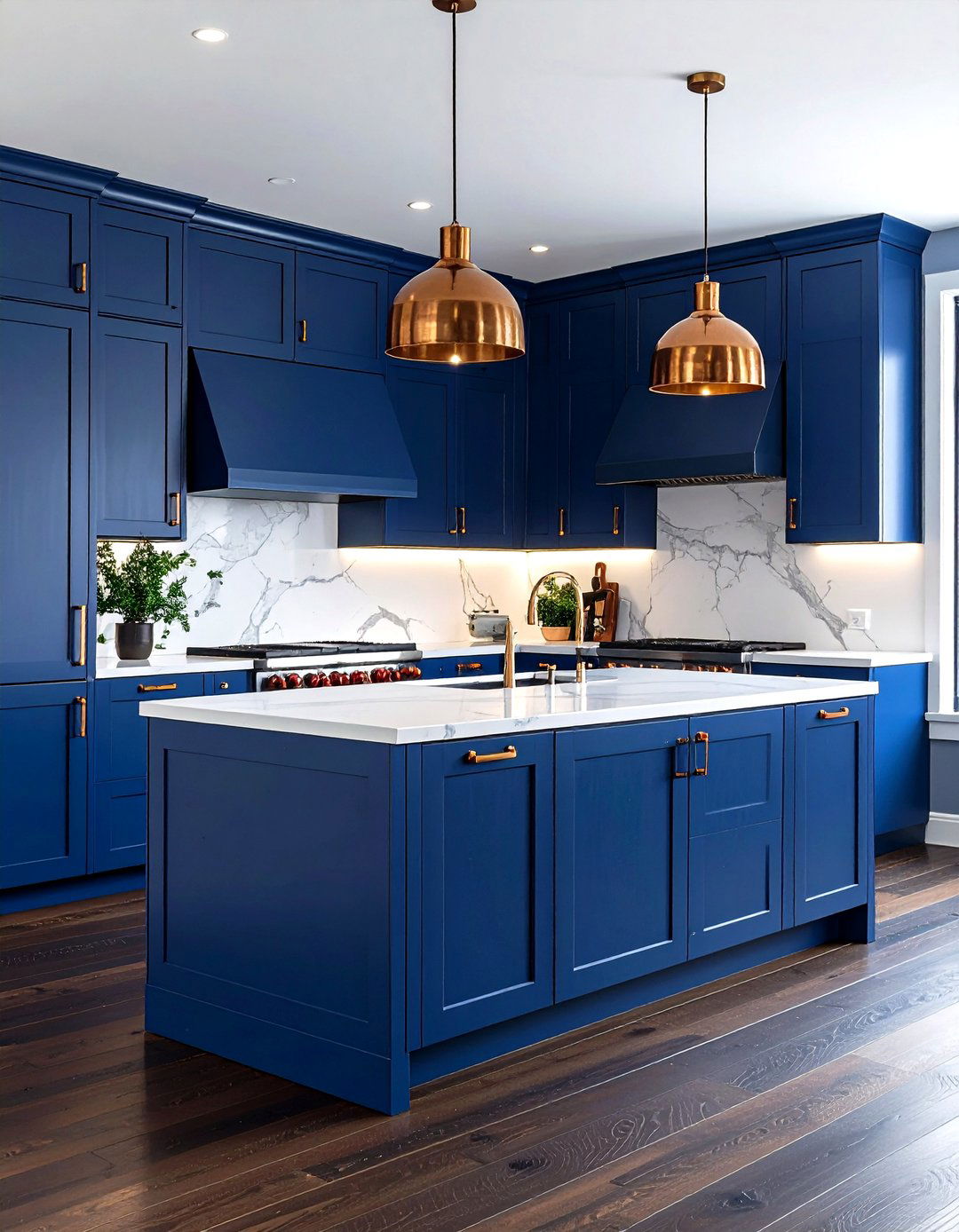 Deep Blue Kitchen with Copper Accents for Rich Warmth - 20 Blue Kitchen Ideas