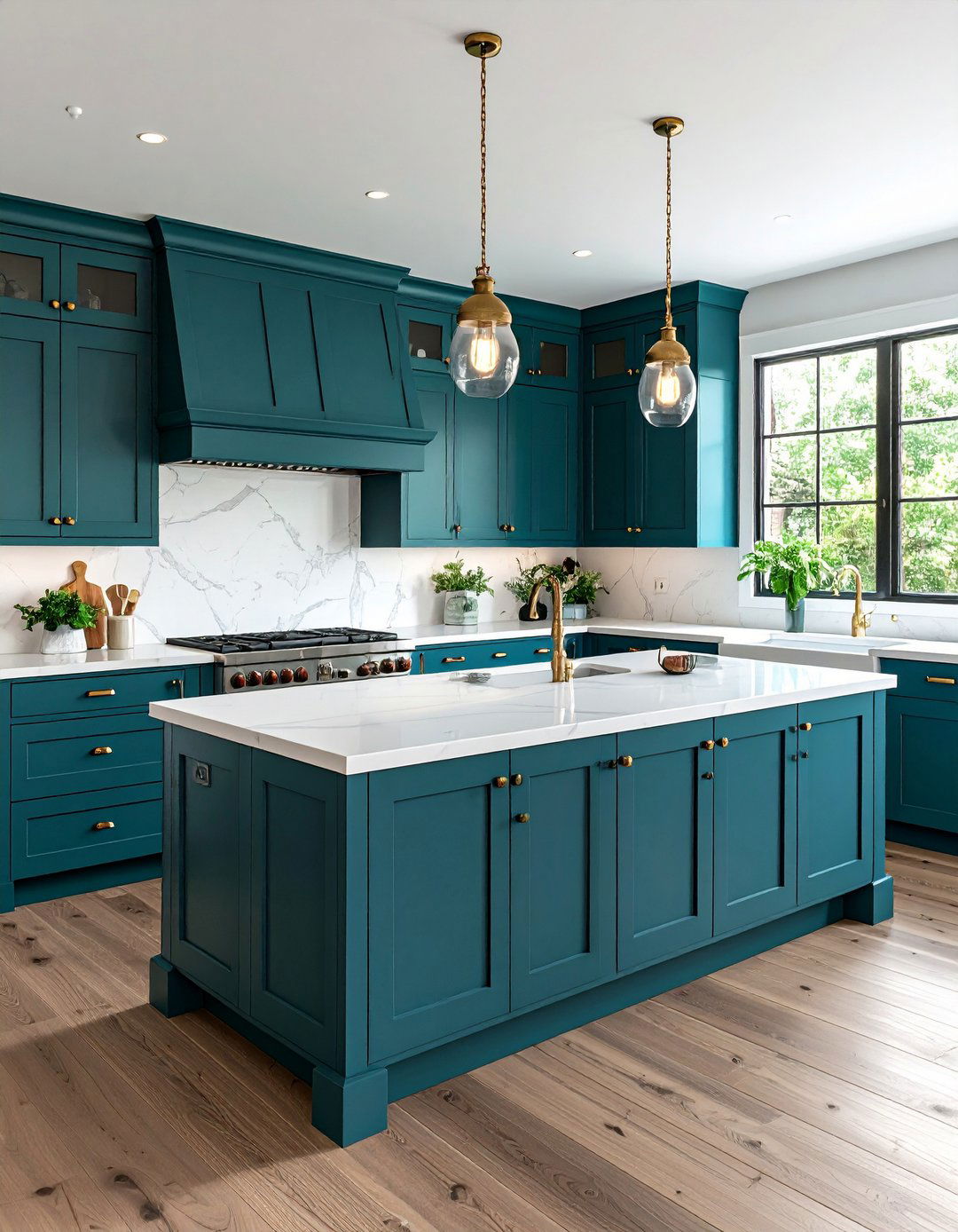 Deep Blue Stained Shaker Cabinets - 20 Blue and White Kitchen Ideas