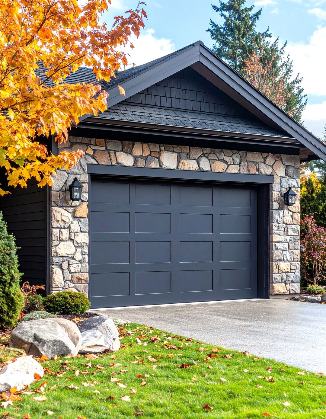 Deep Charcoal Garage Door Sophistication - 20 Garage Door Paint Ideas