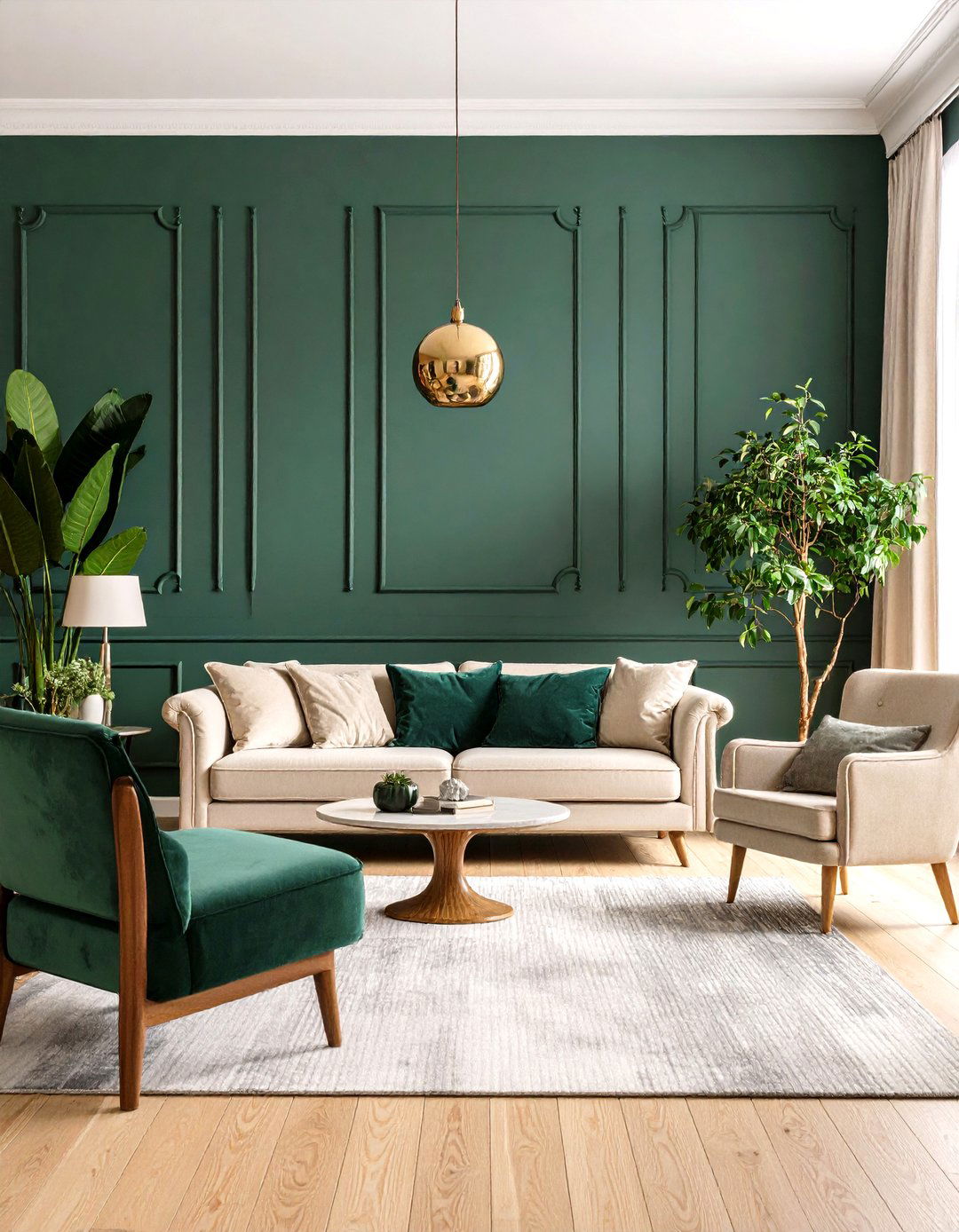 Deep Emerald Accent Wall for a Bold Focal Point - 20 Dark Green Living Room Ideas