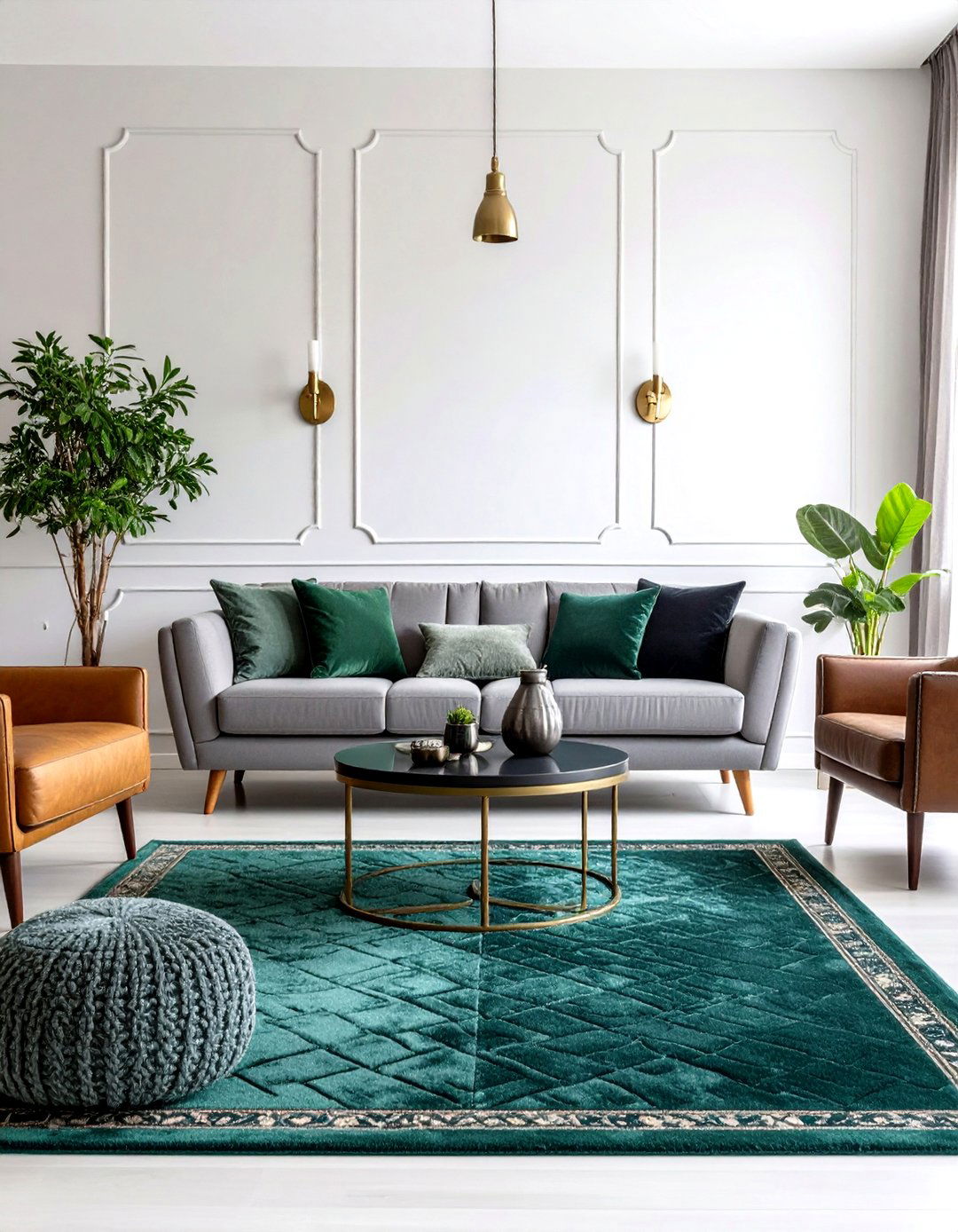 Deep Emerald Green Wool Rug with a Grey Couch - 20 what color rug goes with a grey couch