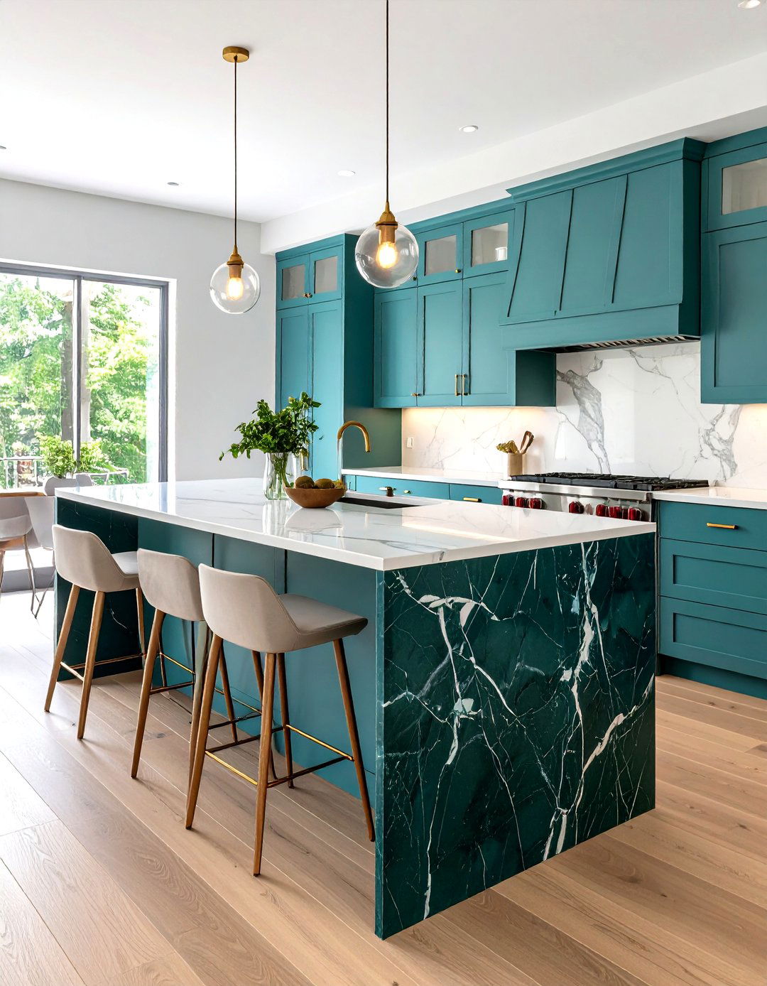Deep Emerald Island as Functional Art - 20 Green Marble Countertop Design Ideas