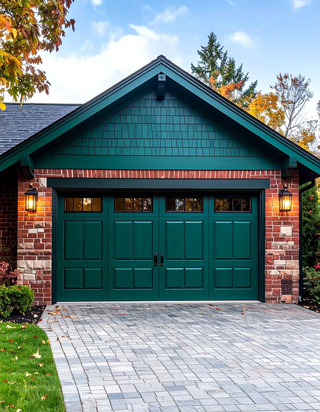 Deep Emerald Raised Panel Green Garage Door - 20 Green Garage Door Ideas