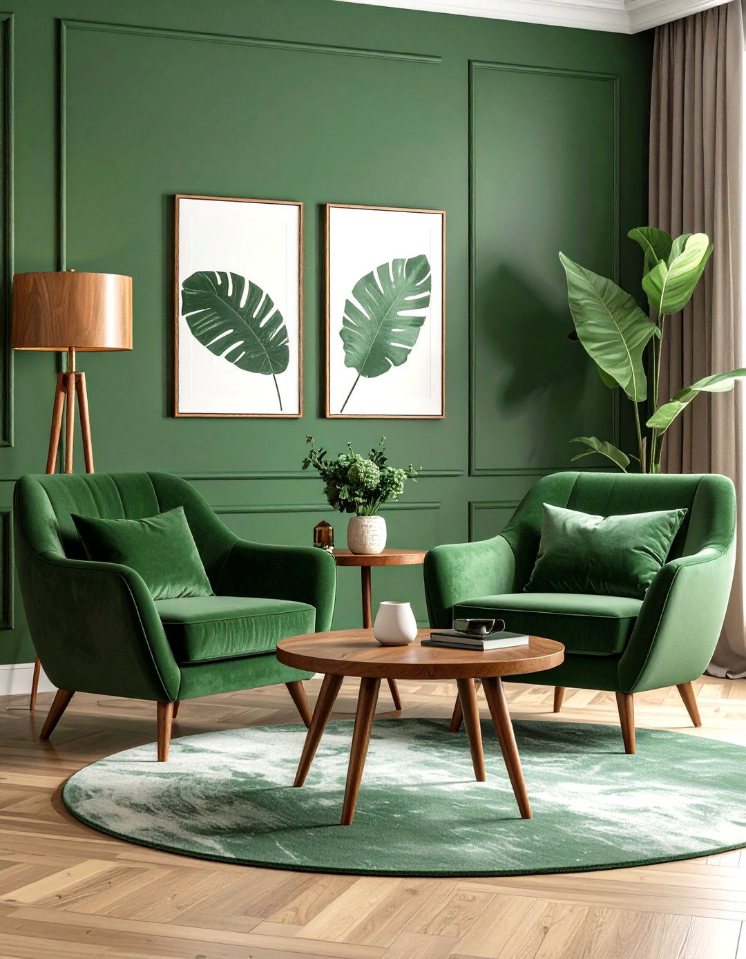 Deep Forest Accent Chairs Lend Cozy Layers to a Green Living Room - 20 Green Living Room Ideas