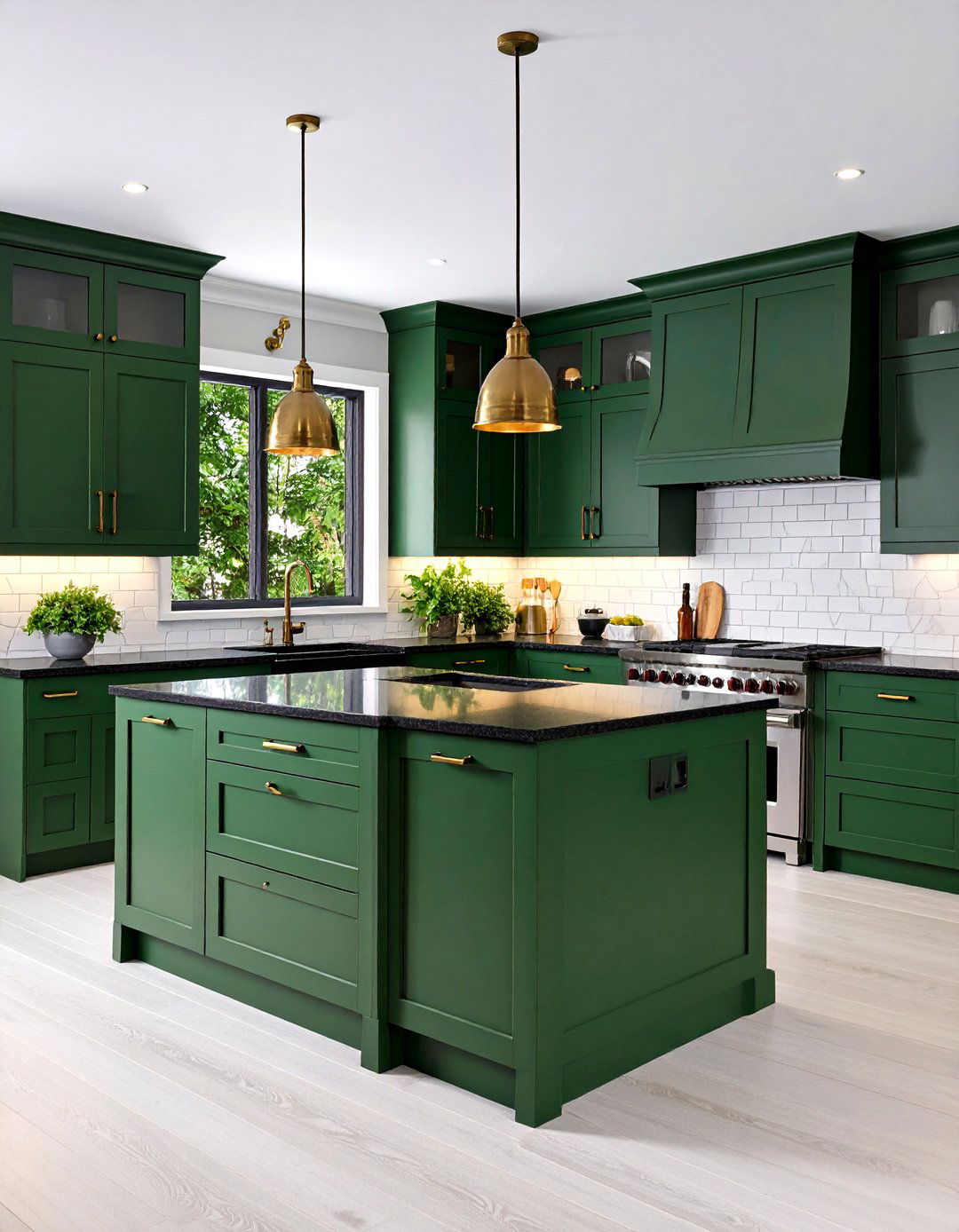 Deep Forest Drama With Honed Stone - 20 Green Kitchen Cabinets With Black Countertops