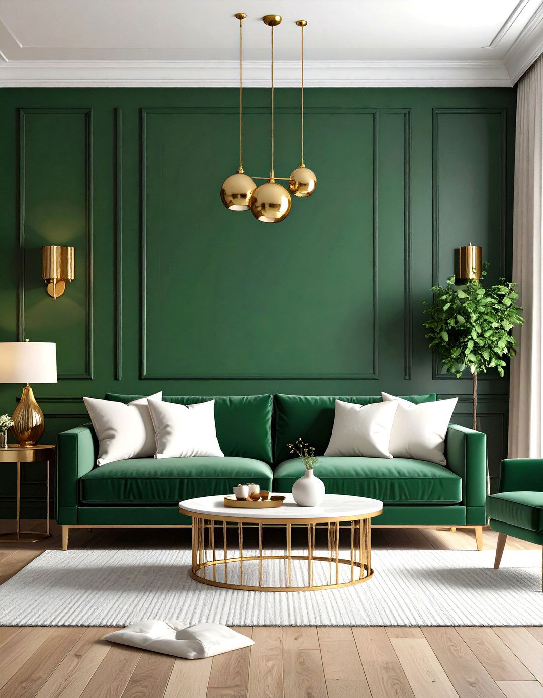 Deep Forest Green Accent Wall with Gold Highlights - 20 Dark Green Accent Wall Ideas