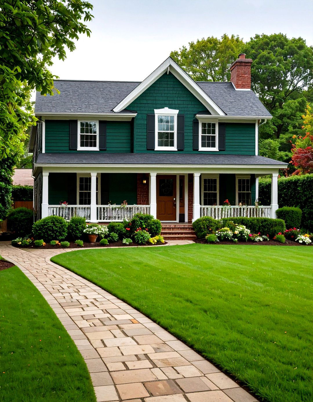 Deep Forest Green Brick for Natural Richness - 20 Exterior Brick Paint Color Ideas