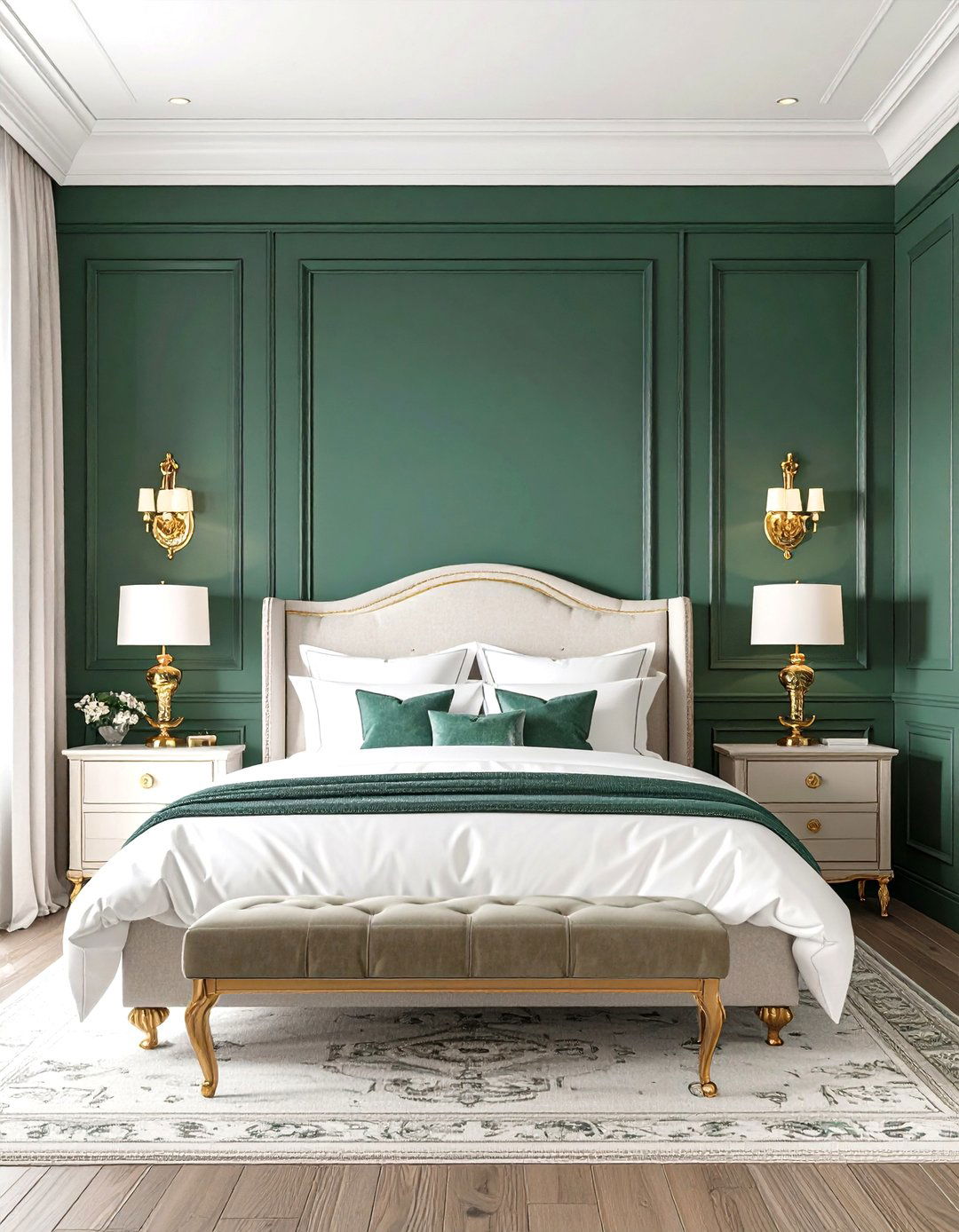 Deep Forest Wainscoting Drama - 20 Green Panelling Bedroom Ideas