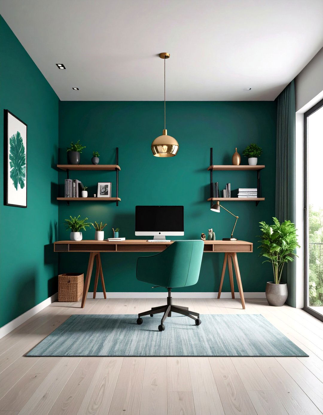 Deep Green Accent Wall for Instant Home Office Drama - 20 Dark Green Home Office Ideas