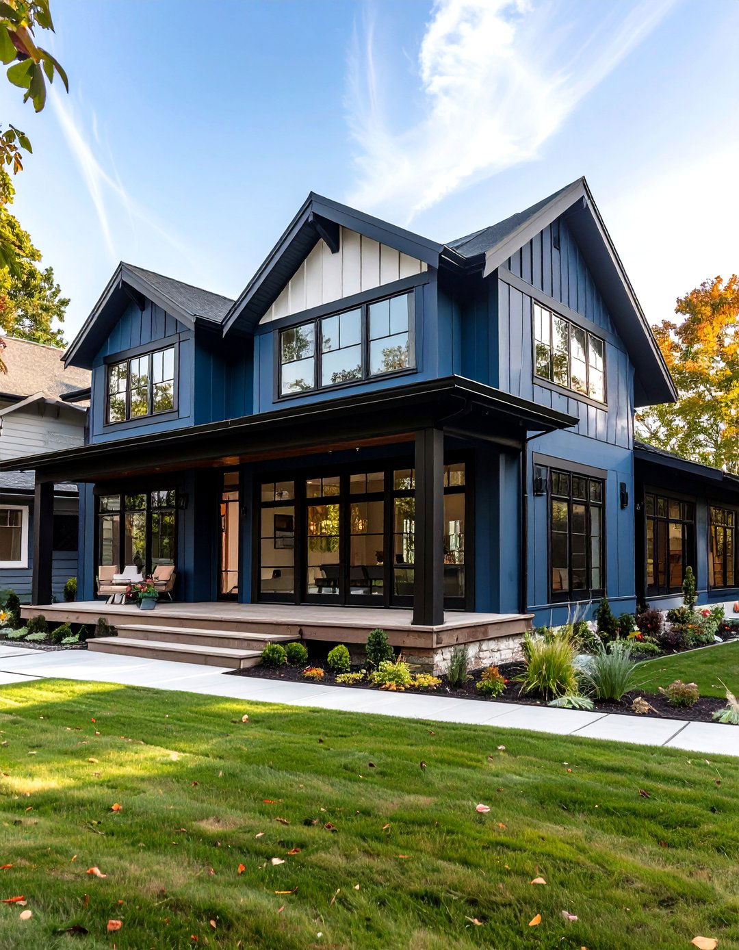 Deep Green Ranch With Black Framed Glass Walls - 20 Green House Exterior With Black Trim