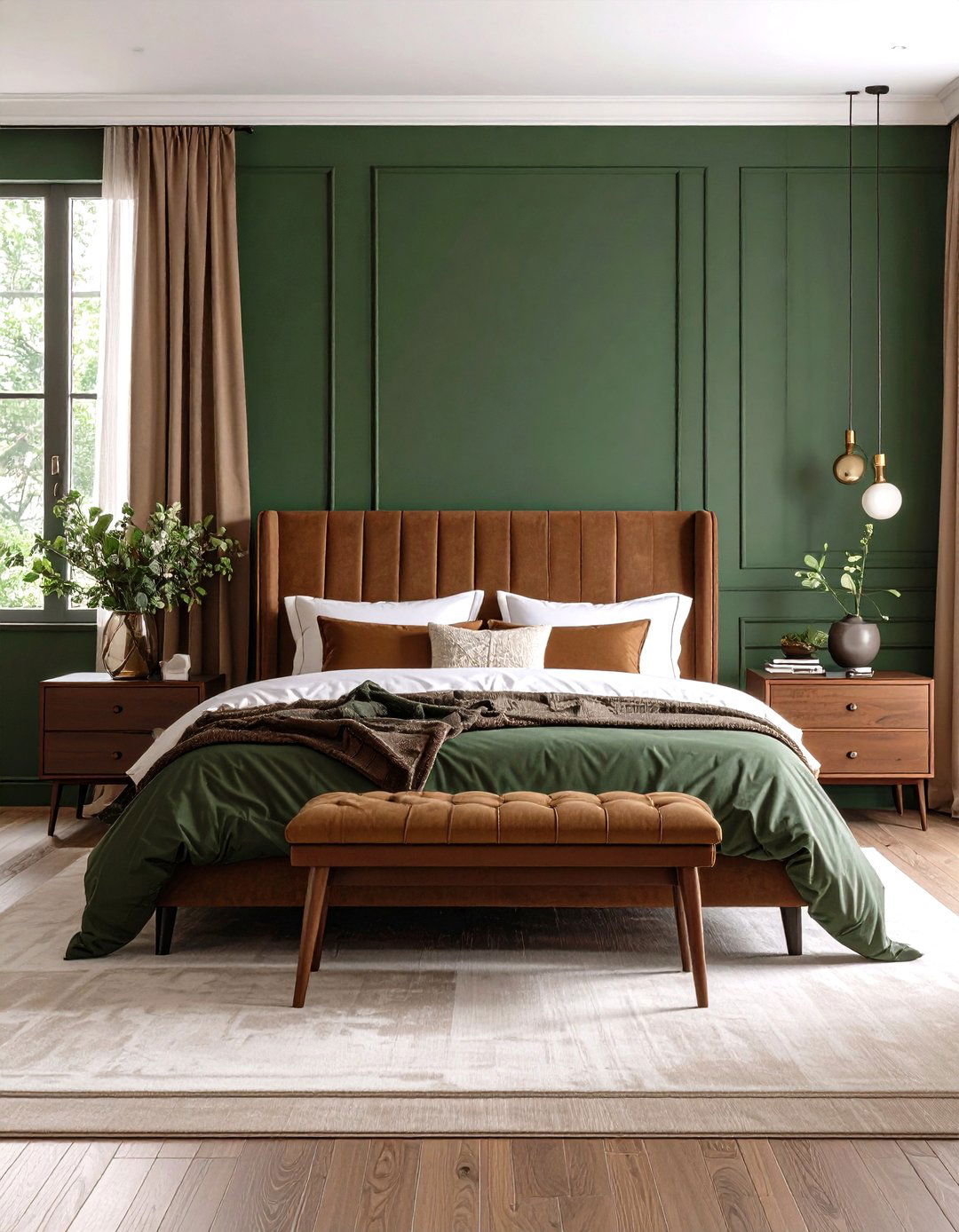 Deep Green and Espresso Brown Bedroom - 20 Green and Brown Bedroom Ideas