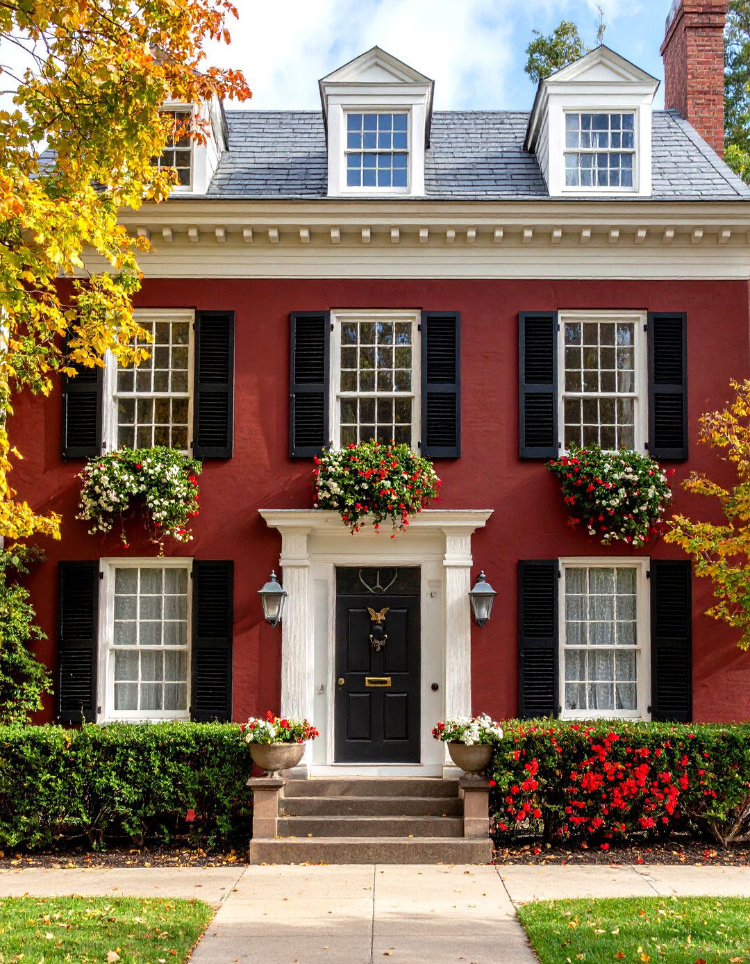 Deep Maroon Colonial Revival House Exterior - 20 Dark Red House Exterior Ideas