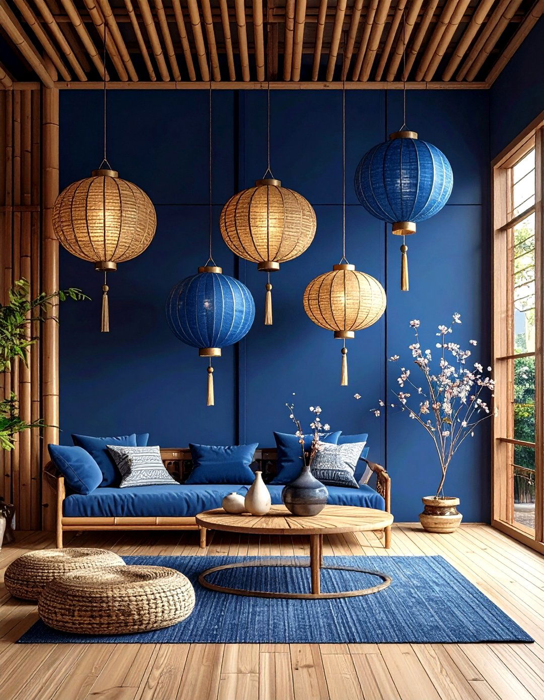 Deep Navy Walls with Natural Bamboo Floors - 20 Floor and Wall Color Ideas