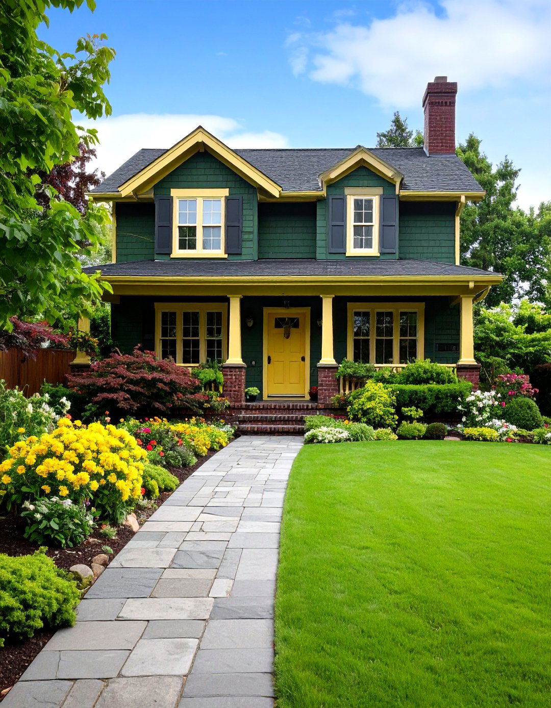 Deep Olive Green Brick for Natural Sophistication - 20 Exterior Brick Paint Color Ideas