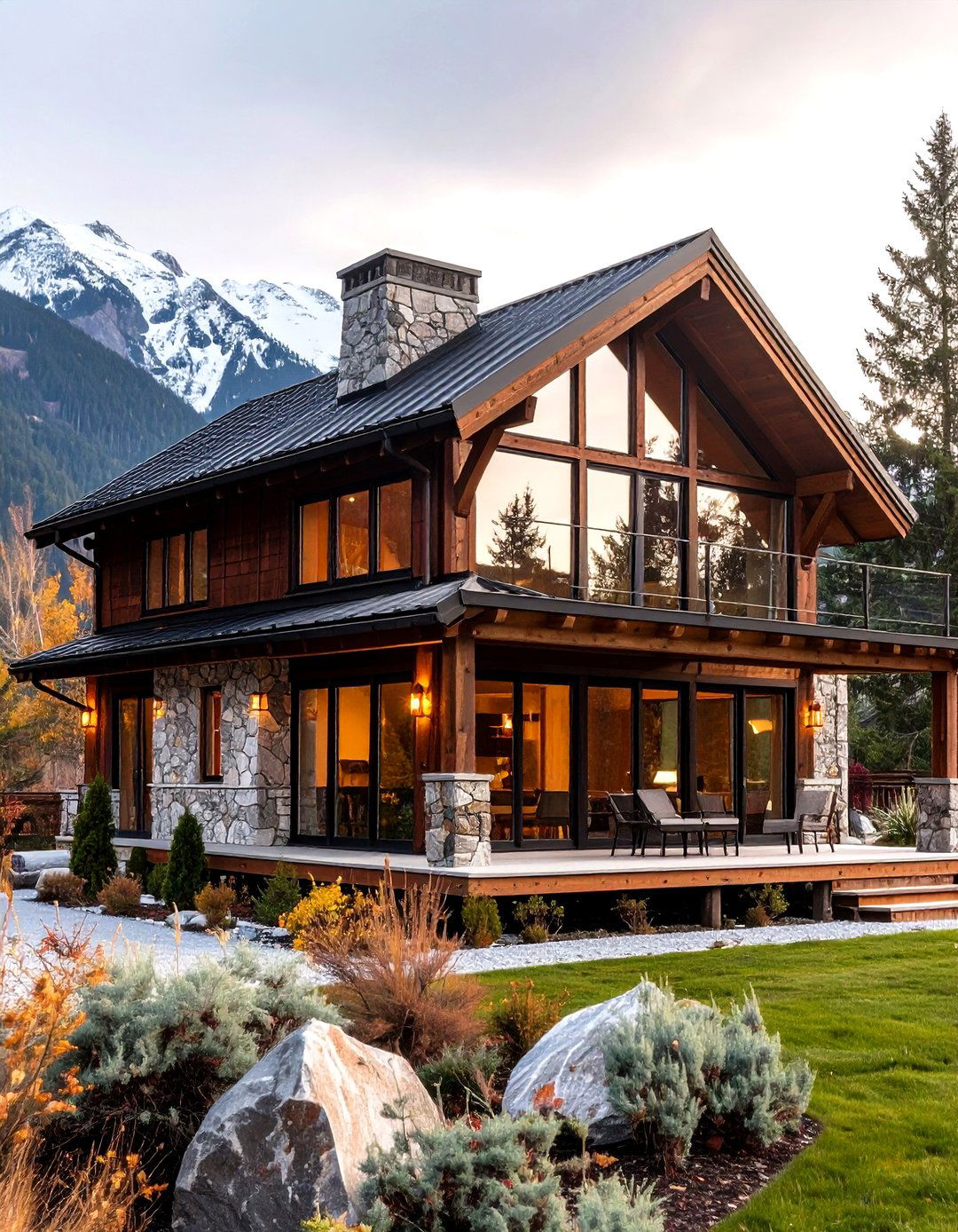 Deep Rust Mountain Chalet House Exterior - 20 Dark Red House Exterior Ideas