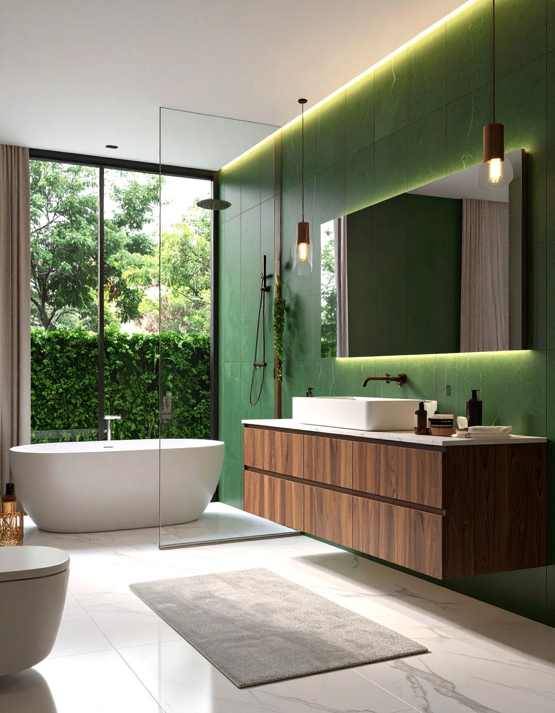 Deep Spruce Green Tile Bathroom Monochrome Retreat - 20 Green Tile Bathroom Ideas