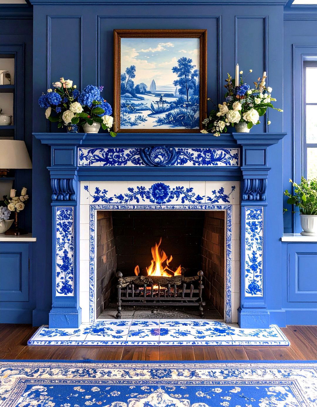 Delft Style Tile Surround - 20 French Country Fireplace Ideas