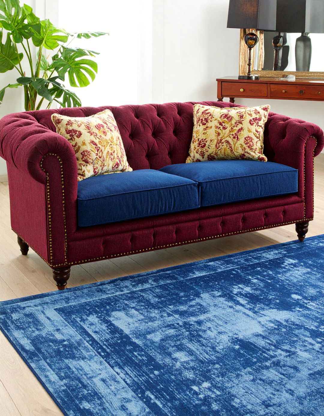 Denim and Burgundy Masculine Tailored - 20 Burgundy Sofa Living Room Ideas