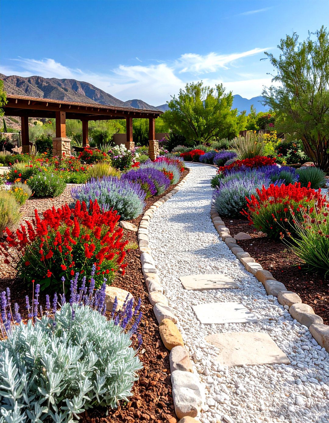 Desert Landscape Color Block Flower Beds - 20 Desert Landscape Ideas