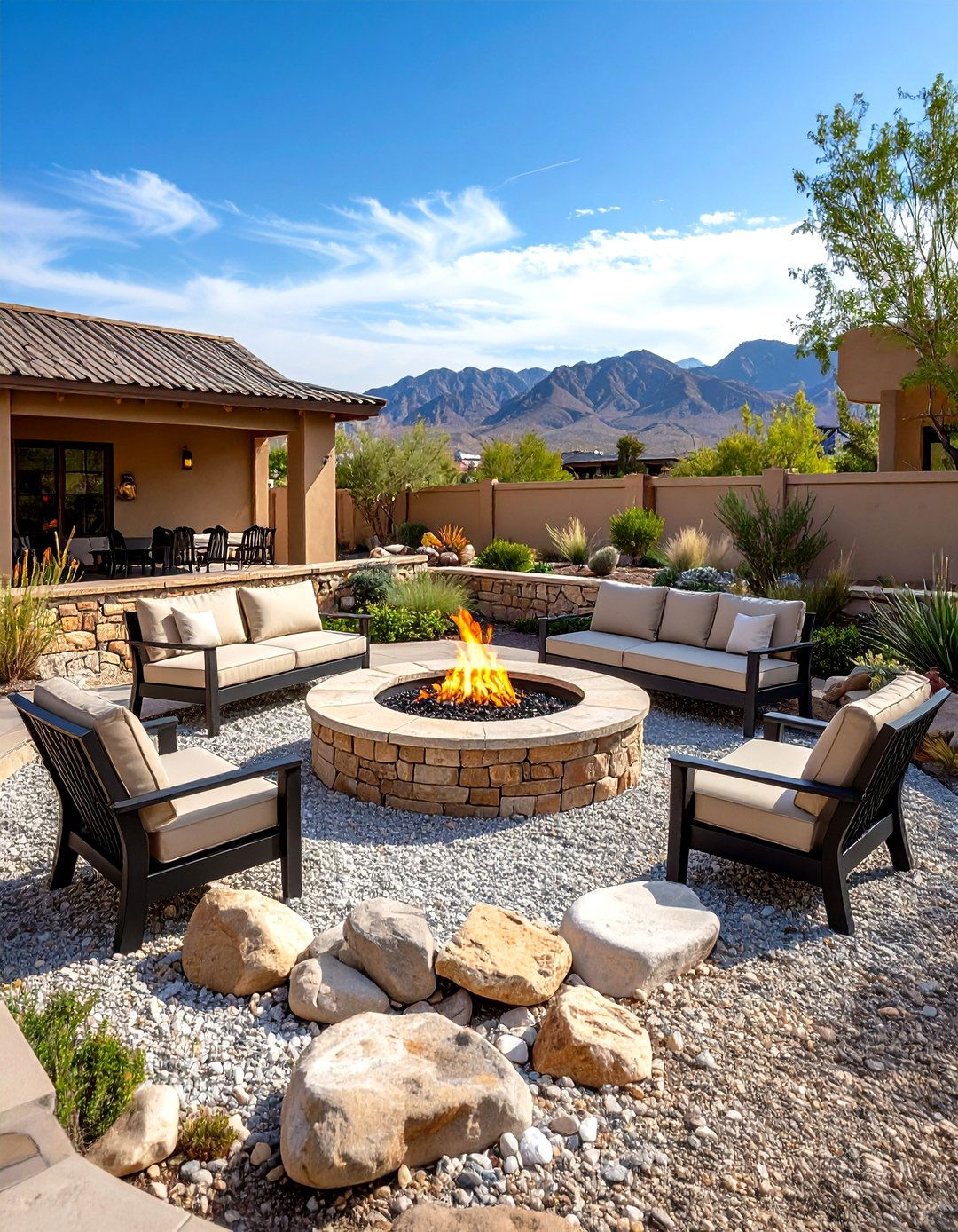 Desert Landscape Fire Pit Gathering Zone - 20 Desert Landscape Ideas