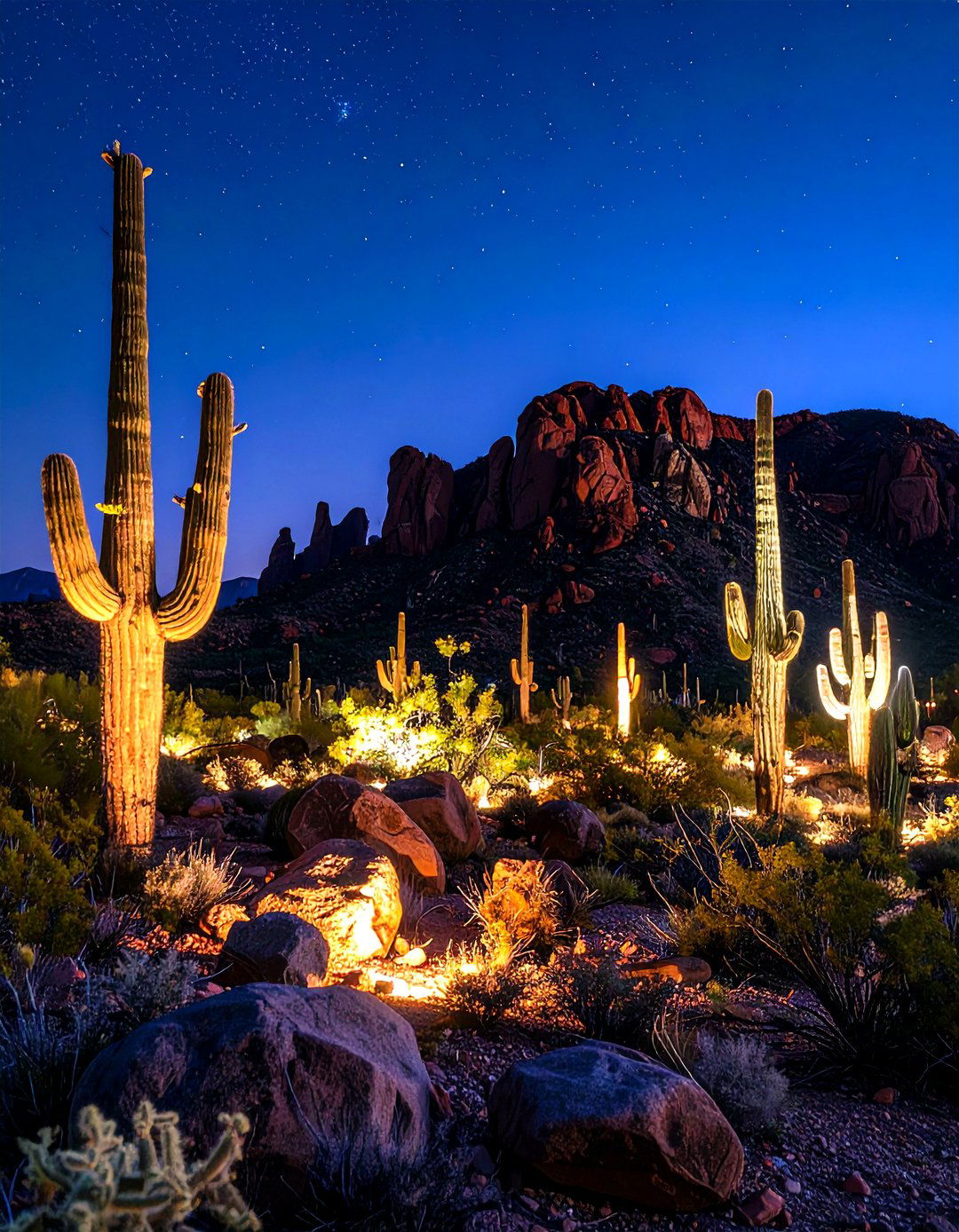 Desert Landscape Low Voltage Lighting to Highlight Texture - 20 Desert Landscape Ideas