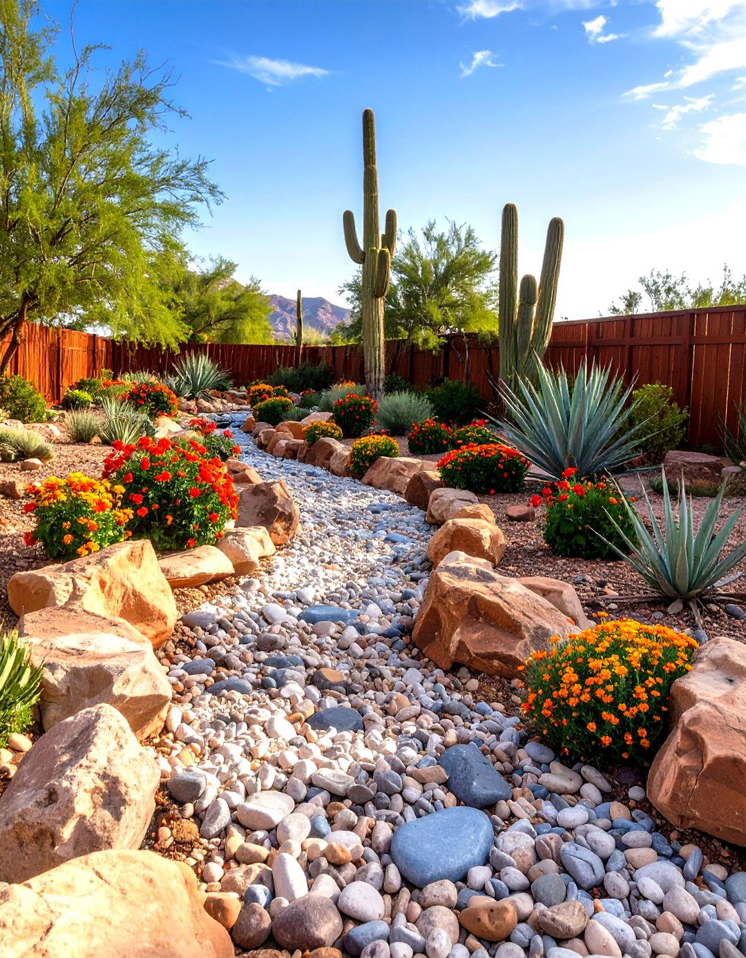 Desert Landscape Rock Riverbed Drainage - 20 Desert Landscape Ideas