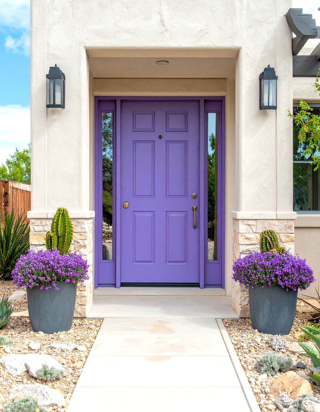 Desert Modern Lavender Front Door with Xerophytic Landscaping - 20 Lavender Front Door Ideas