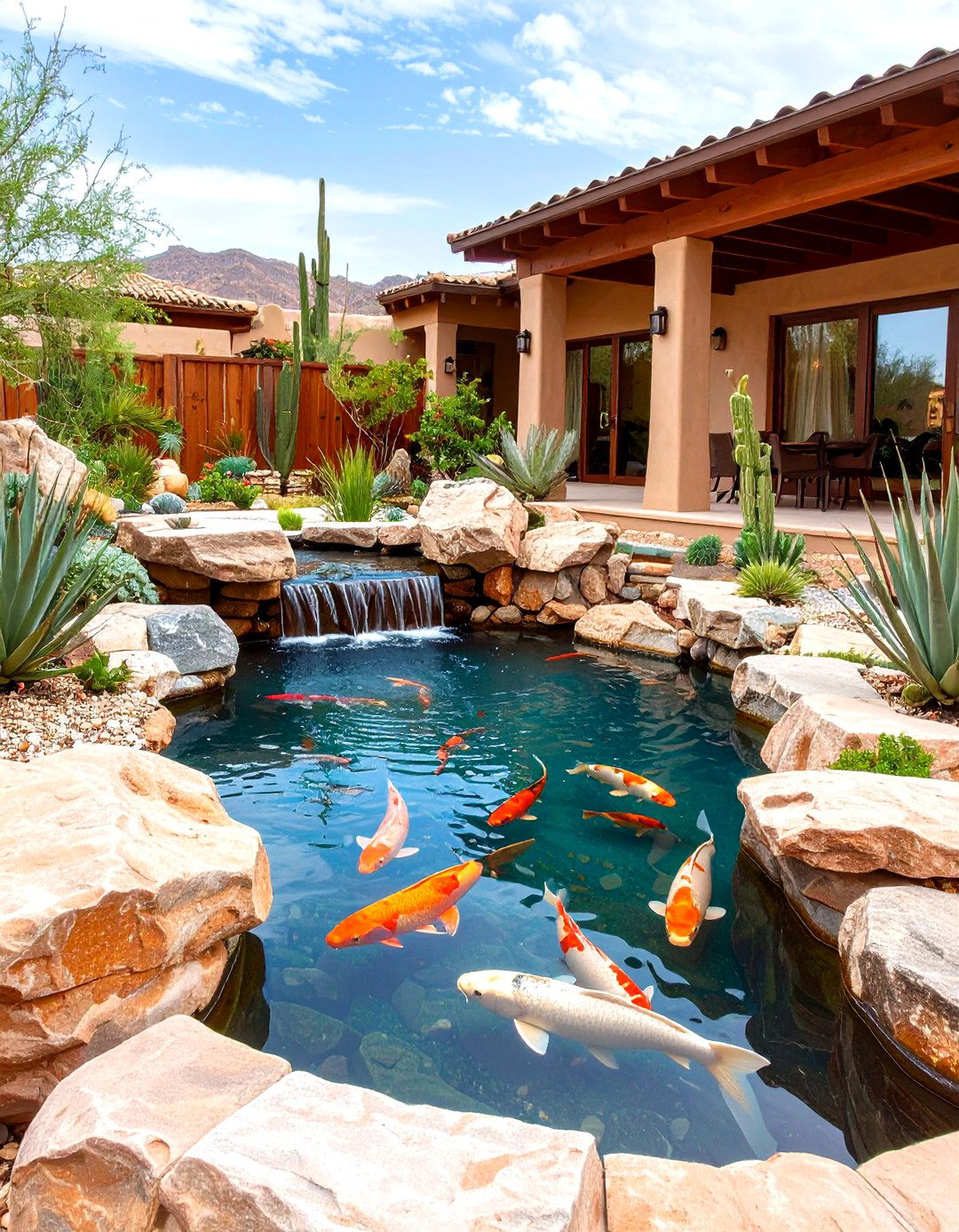 Desert Oasis Koi Pond with Xerophytic Landscaping - 20 Koi Pond Ideas