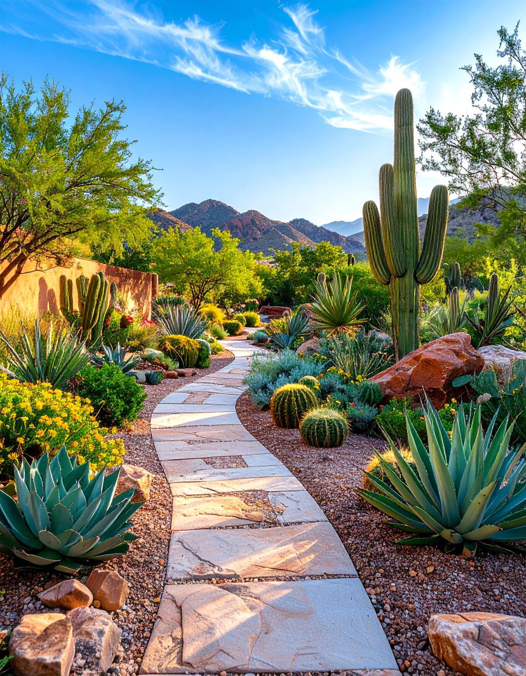 Desert Style Rock Walkway with Drought Tolerant Plant Integration - 20 Rock Walkway Ideas
