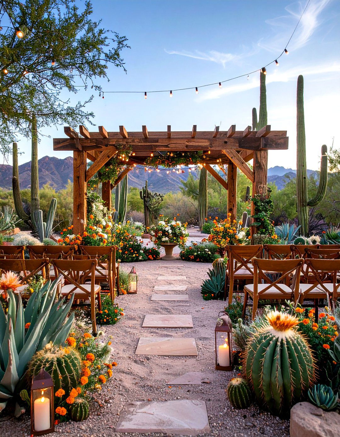 Desert Wedding Altar with Succulent and Cactus Gardens - 20 Wedding Altar Ideas