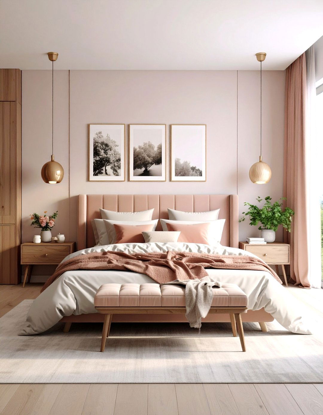 Despite Limited Wall Space a Dusty Rose Art Cluster Adds Depth - 20 Dusty Rose Bedroom Ideas