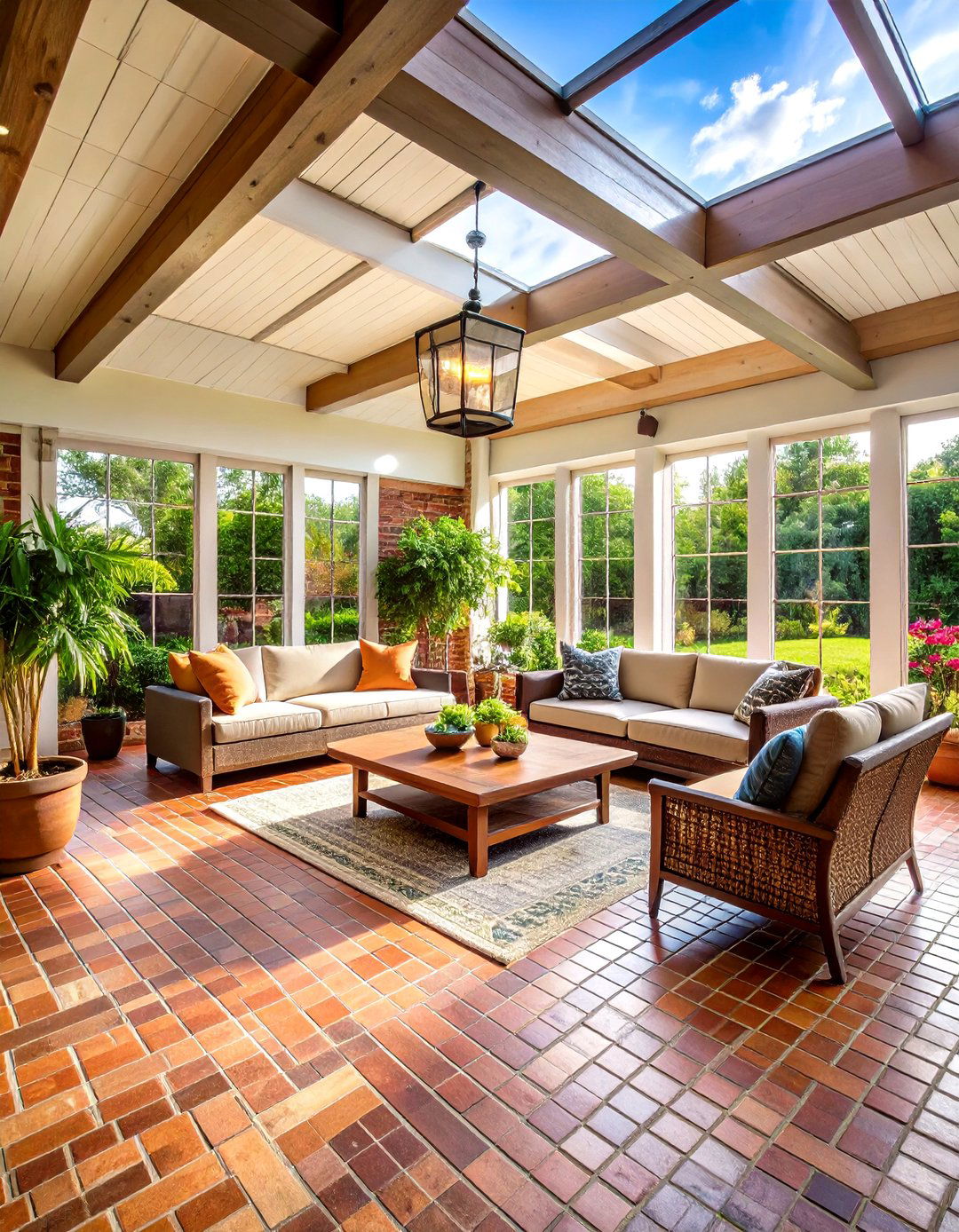 Diagonal Brick Floor Sunroom Layout - 20 Brick Floor Sunroom Ideas