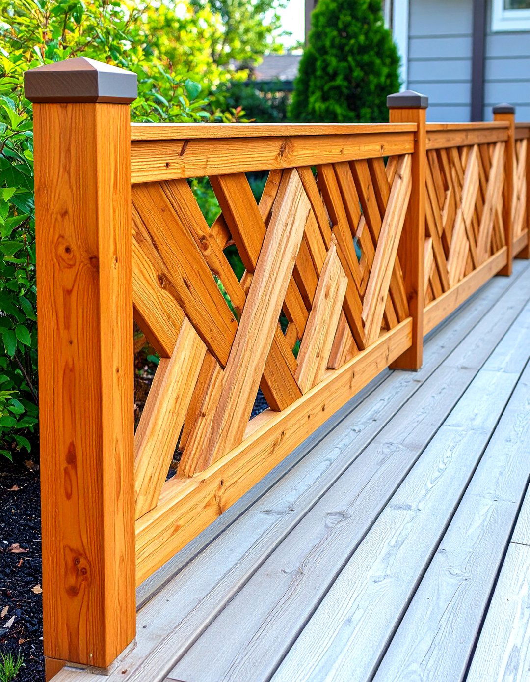 Diagonal Pattern Wood Deck Railing - 20 Wood Deck Railing Ideas
