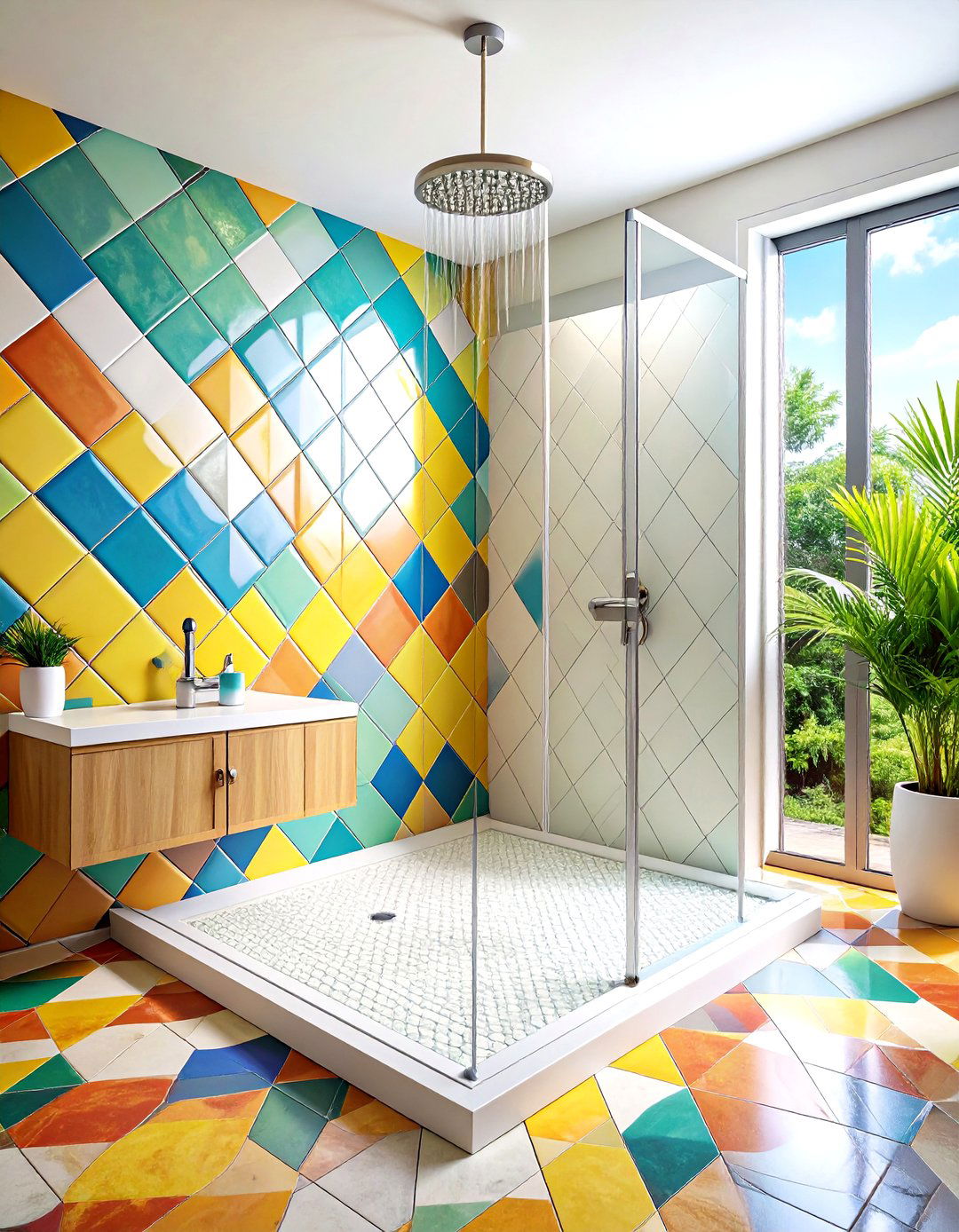 Diagonal Set Diamond Tiles - 20 Walk-in Shower Tile Ideas