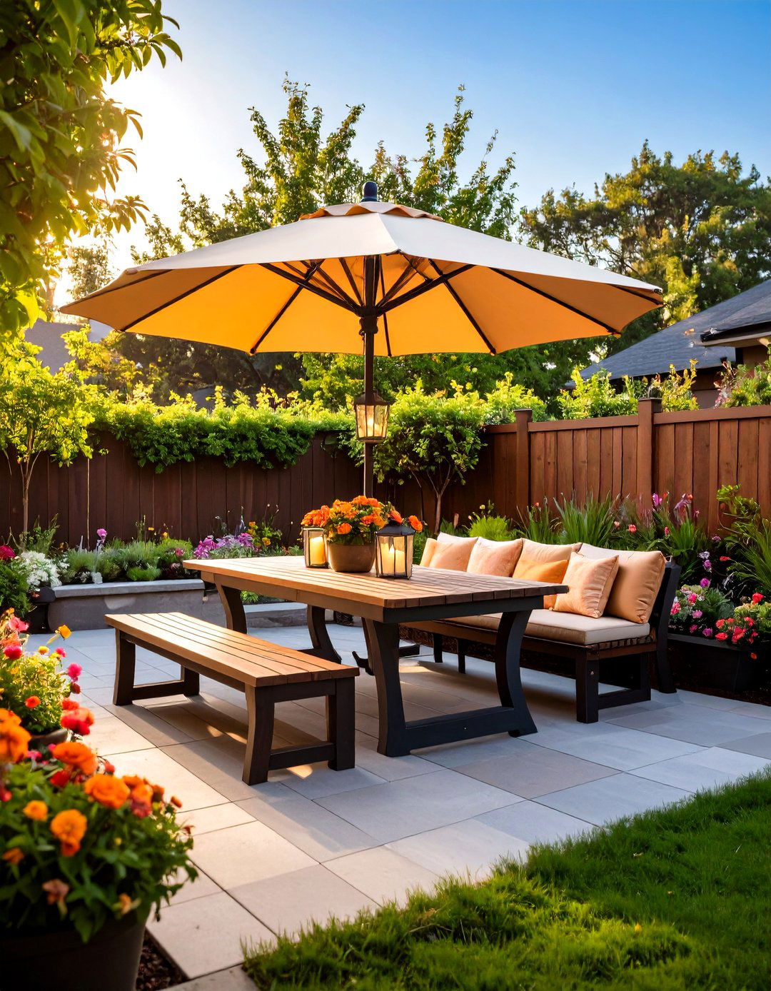 Dining Ready Front Yard Patio for Alfresco Meals - 20 Front Yard Patio Ideas