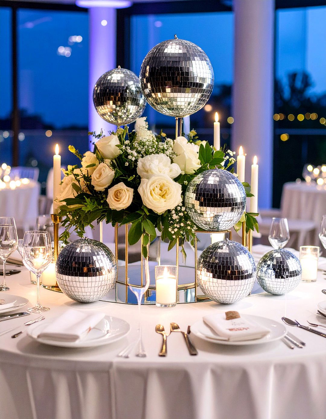 Disco Ball Wedding Centerpiece with Retro Glamour - 20 Wedding Centerpiece Ideas