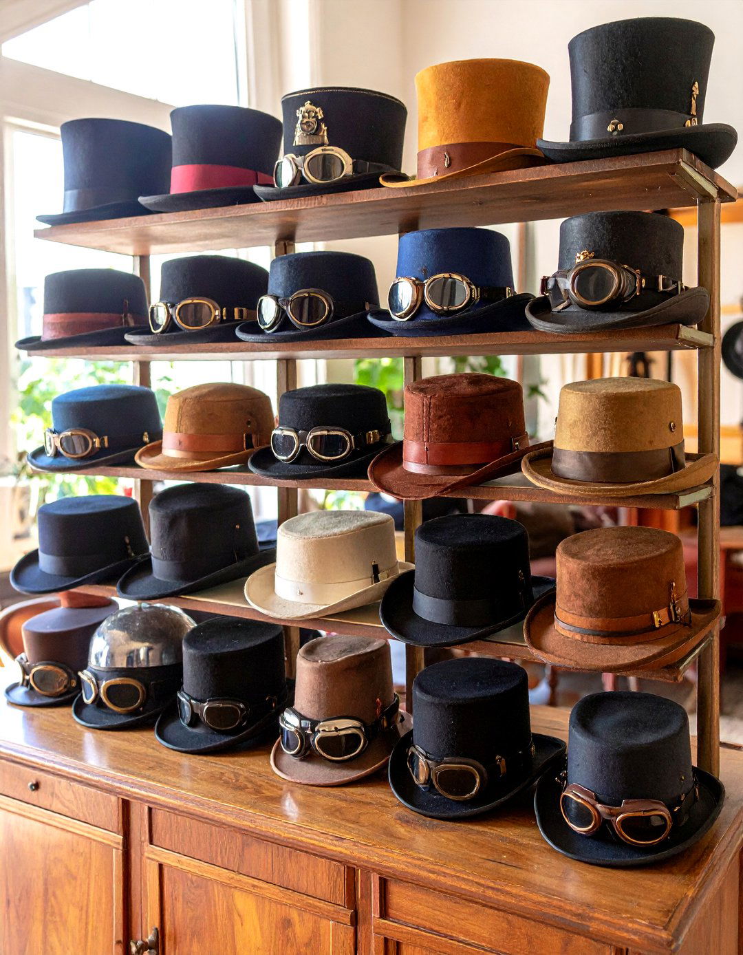 Display Top Hats and Aviator Goggles - 20 Steampunk Living Room Ideas