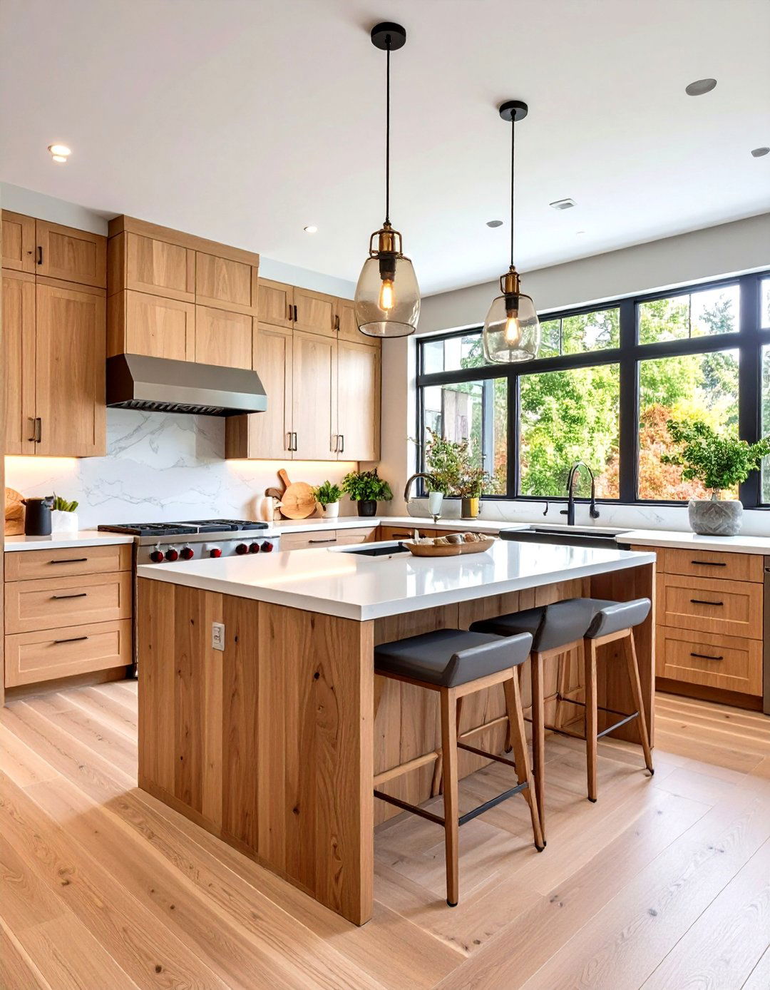 Displayware in Glass Front Cabinets - 20 U Shaped Kitchen Ideas