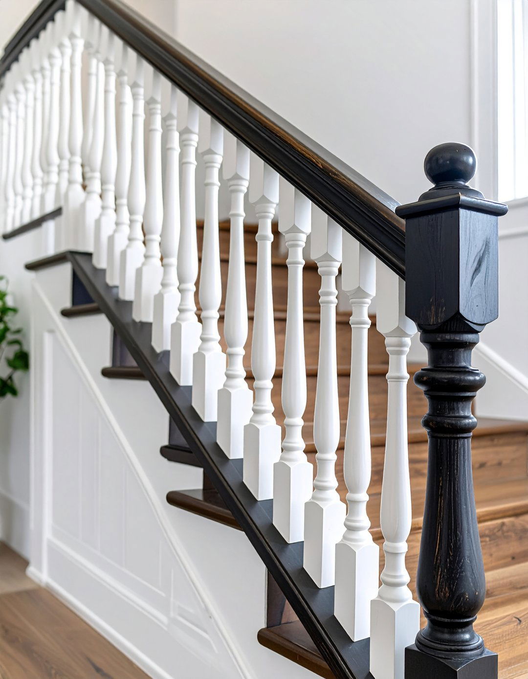 Distressed Black on White Baluster Update - 20 Farmhouse Rustic Stair Railing Ideas