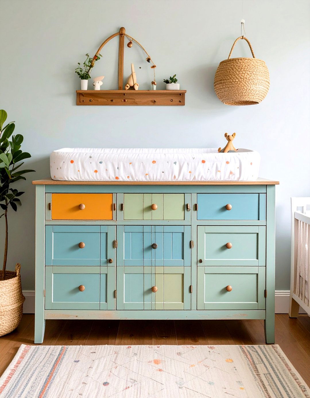 Distressed Dresser with Chalk Paint Doubles as Changing Station - 20 Farmhouse Nursery Ideas