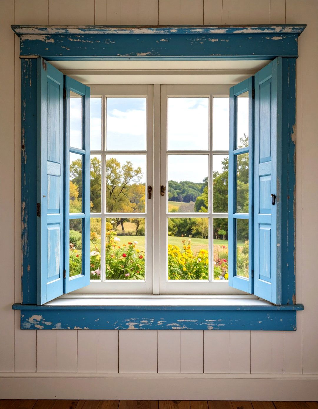 Distressed Paint Finish Window Trim - 20 Farmhouse Interior Window Trim Ideas