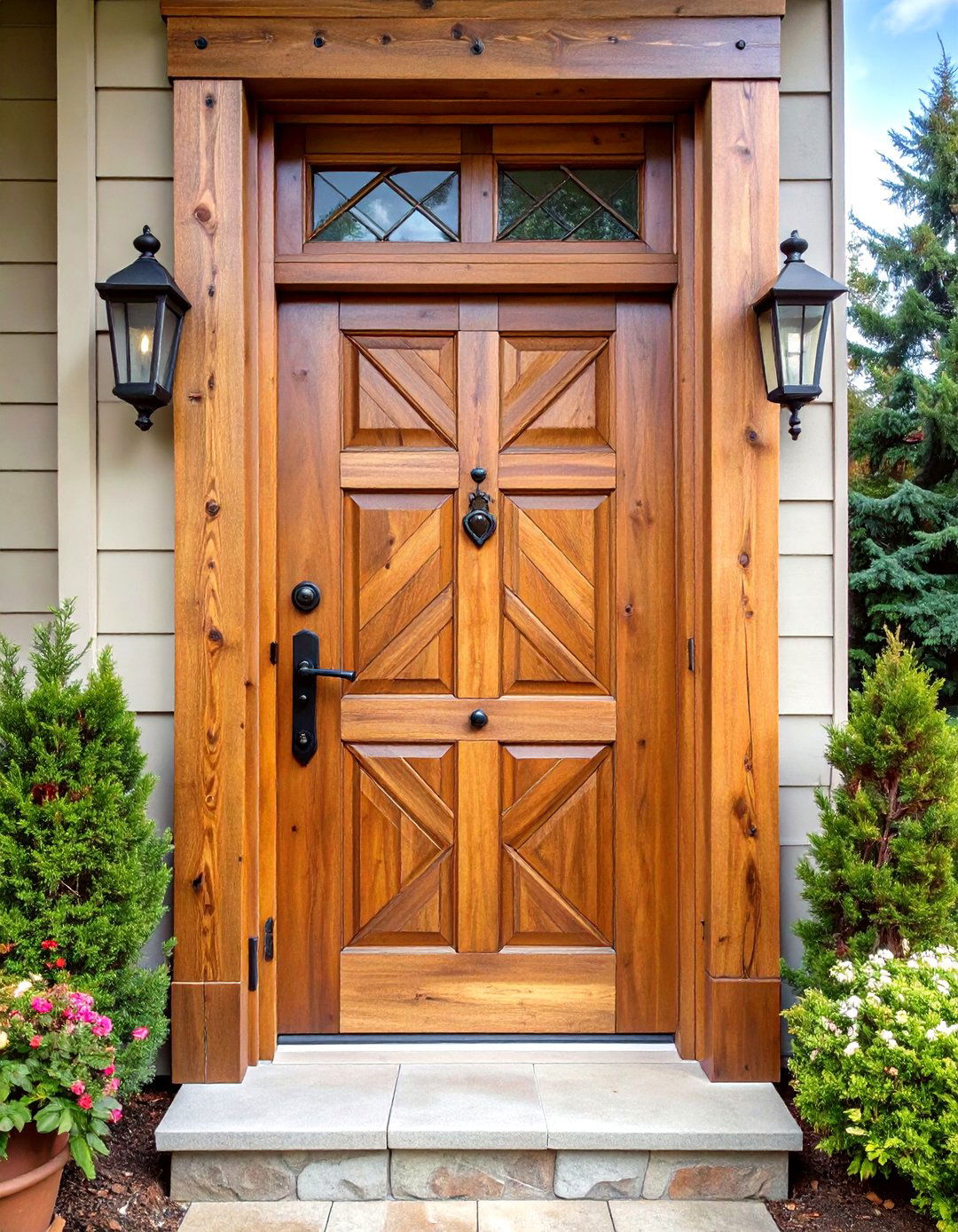 Distressed Pine Rustic Front Door with Cross Buck Details - 20 Rustic Front Door Ideas