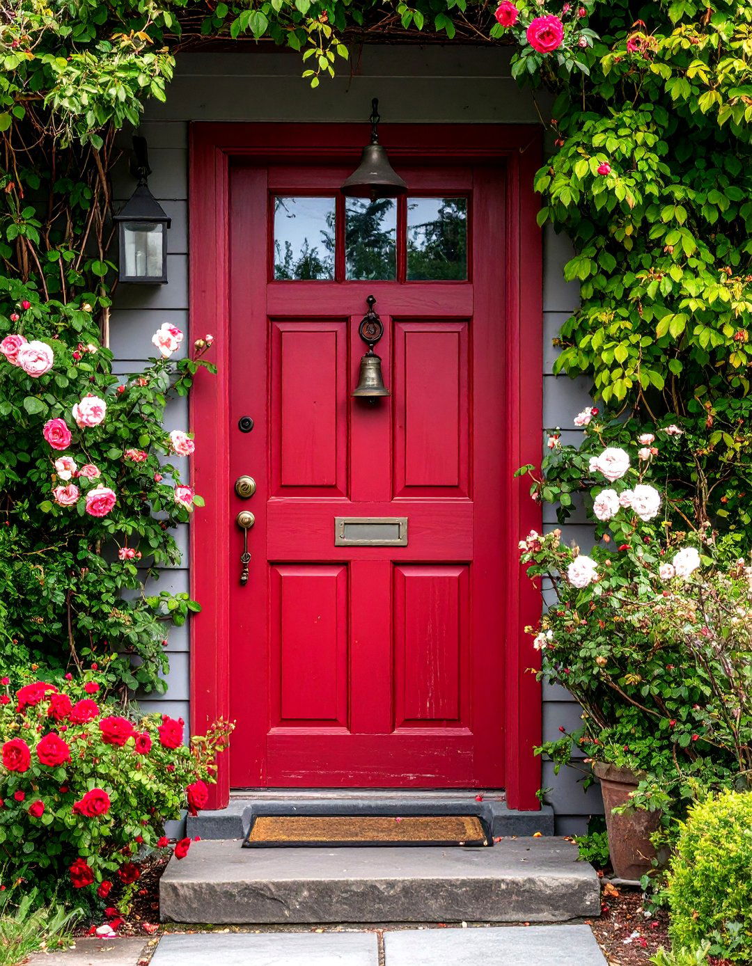 Distressed Vintage Dark Red Front Door for Cottage Charm - 20 Dark Red Front Door Ideas