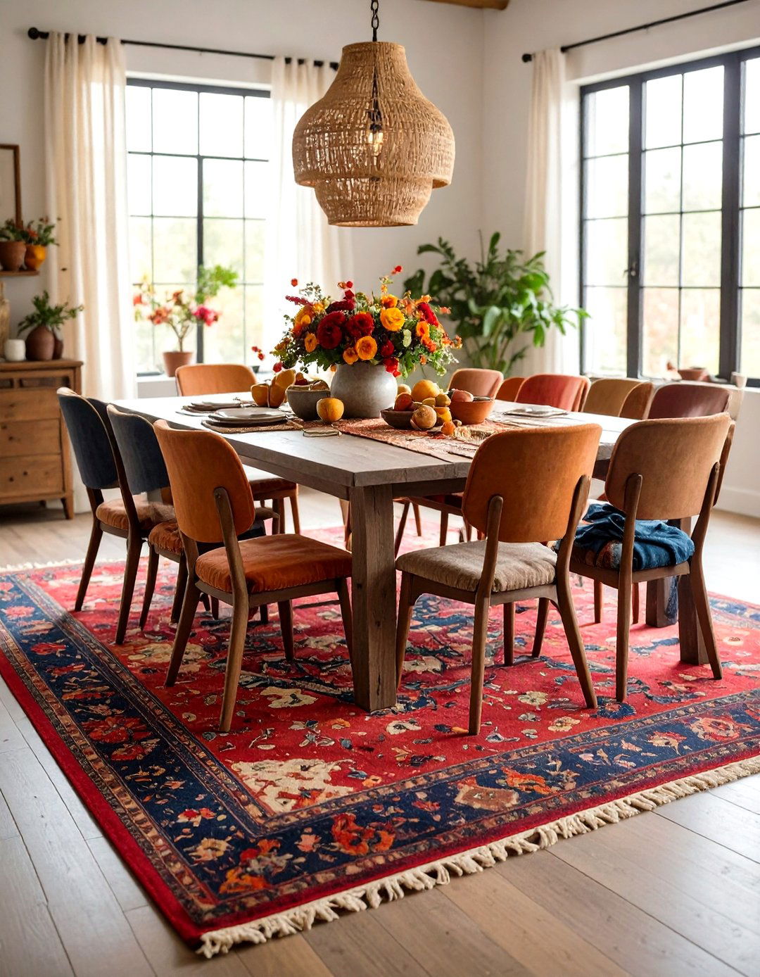 Distressed Vintage Dining Room Rug Brings Character - 20 Dining Room Rug Ideas