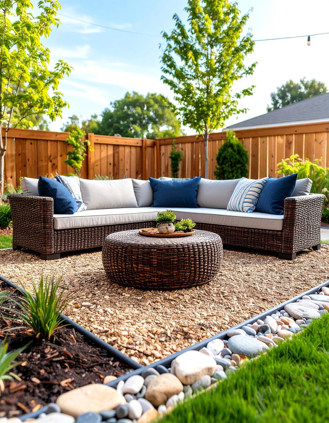 Dog Friendly Cedar Mulch Lounge Patio - 20 mulch patio ideas