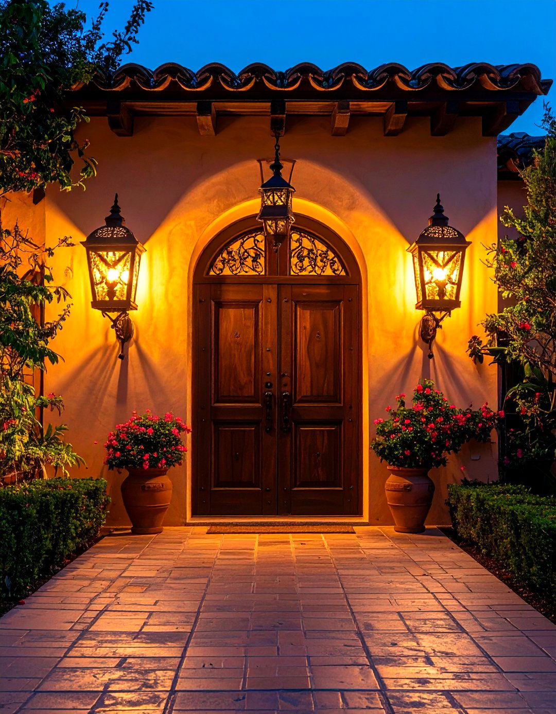 Doors with Oversized Lanterns and Lighting - 20 Spanish Style Front Door Ideas
