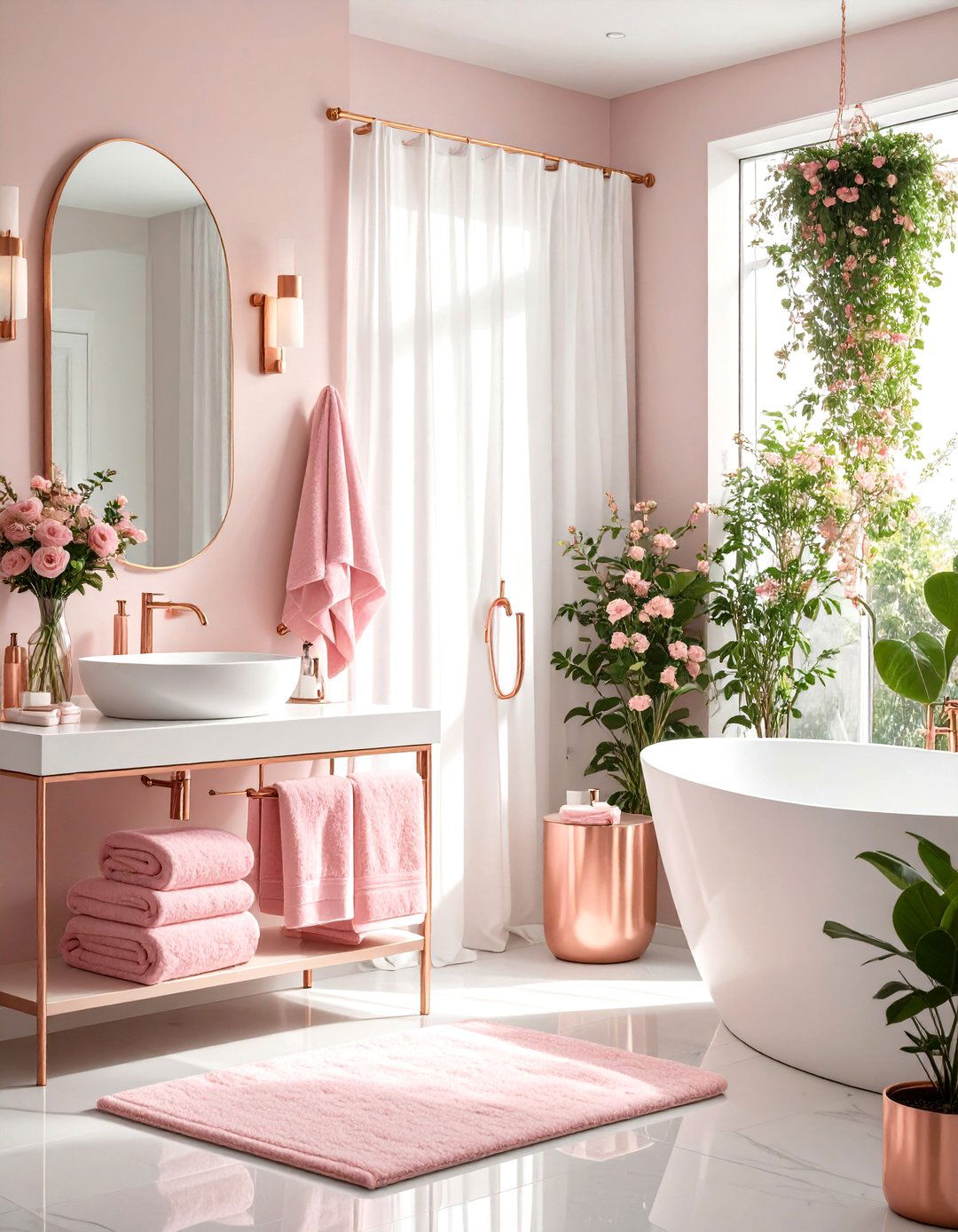 Dorm Bathroom Feminine Pink and Rose Gold Theme - 20 Dorm Bathroom Ideas